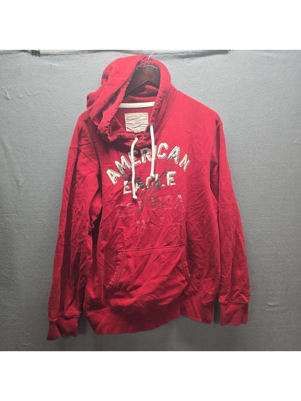VTG American Eagle Hoodie Mens XXL Red Graphic Spellout Fleece Pullover Y2K
